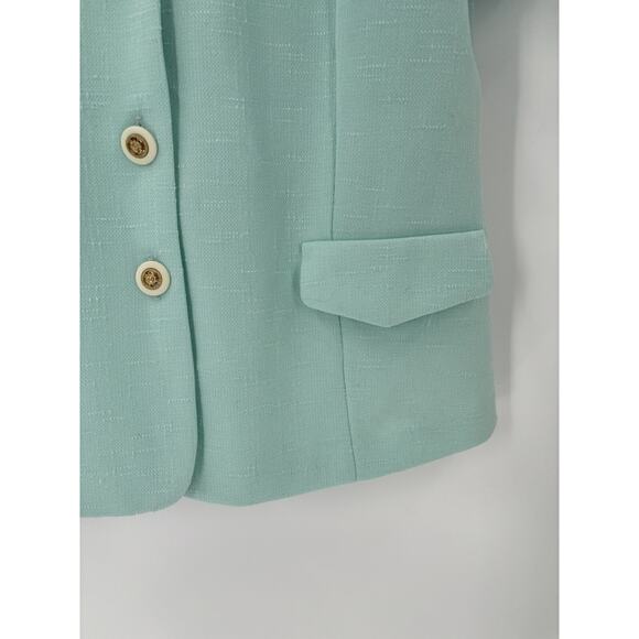 Pablo Collection Vintage Blouse Womens 14 Mint Blue Floral Collar Knit Buttons - Picture 6 of 16